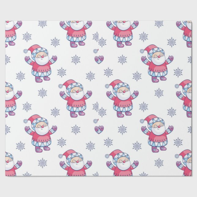 Santa und Schneeflocken Geschenkpapier (Saum)