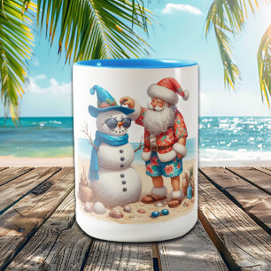 Santa und Schneemann Tropeninsel Weihnachten Zweifarbige Tasse