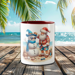 Santa und Schneemann Tropical Island Weihnachten Zweifarbige Tasse