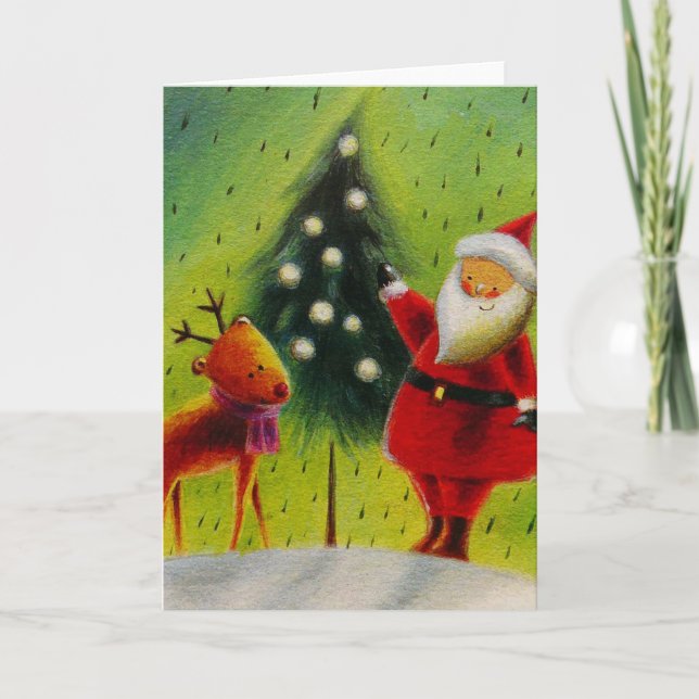 Santa und sein Rentier Feiertagskarte (Vorderseite)