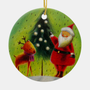 Santa und sein Rentier Keramik Ornament