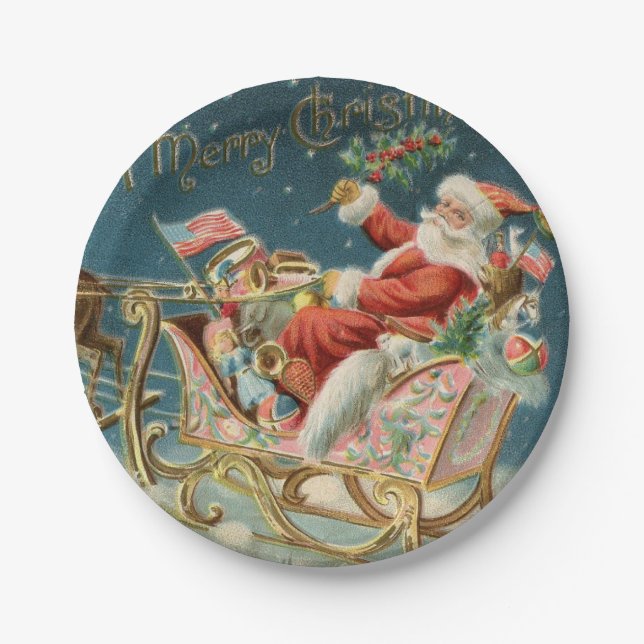 Santa und sein Schlitten klein Pappteller (Vorderseite)