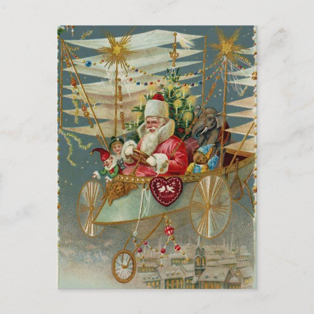 Santa und seine Phantastische Flugmaschine Postkar Feiertagspostkarte (Vorderseite)