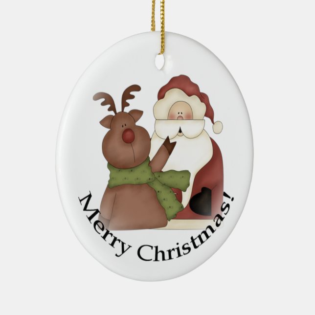 Santa und seine Rentiere Keramik Ornament (Rechts)