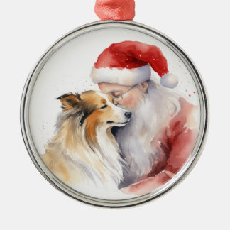 Santa und Sheltie Ornament Aus Metall