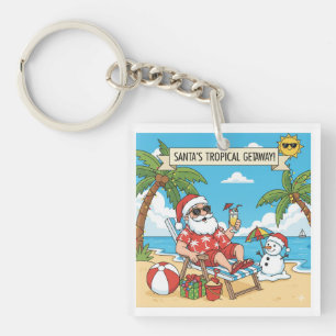 Santa und Snowman am Strand Schlüsselanhänger