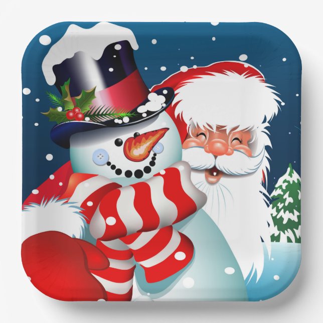 Santa und Snowman Pappteller (Vorderseite)
