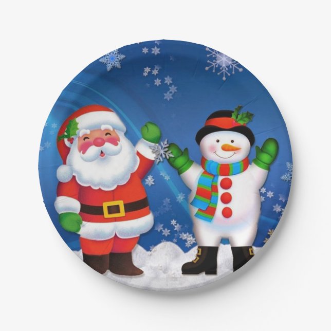 Santa und Snowman Pappteller (Vorderseite)
