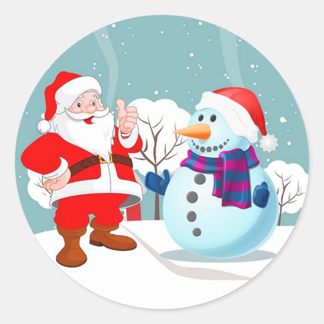 Santa und Snowman Runder Aufkleber (Vorderseite)