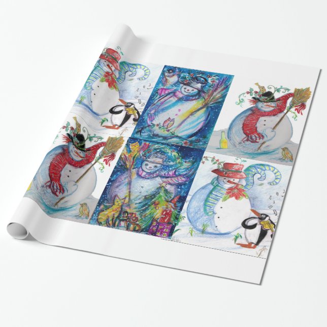 SANTA UND SNOWMEN CHRISTMAS PARTY GESCHENKPAPIER (Ungerollt)