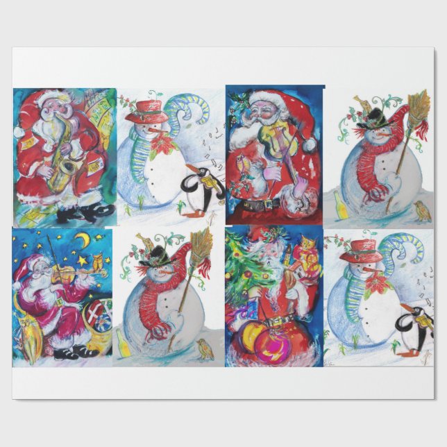 SANTA UND SNOWMEN CHRISTMAS PARTY GESCHENKPAPIER (Flach)