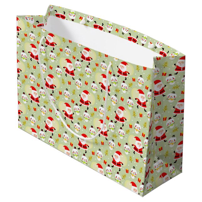 Santa und Snowmen Große Geschenktüte (Rückseite Schrägansicht)