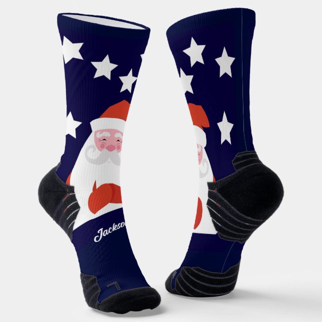 Santa und Sterne auf blau lächeln Socken (Gewinkelt)