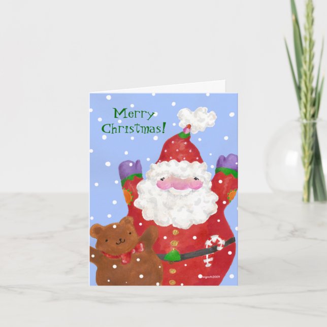 Santa und Teddy Feiertagskarte (Vorderseite)