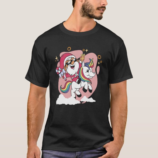 Santa Unicorn  Christmas Holiday Season T-Shirt (Vorderseite)