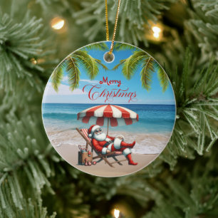 Santa unter einem Strandsonnenschirm Weihnachten Keramik Ornament