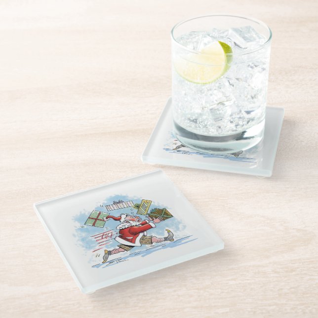 Santa Unvorbereitet Untersetzer aus Glas (Schrägansicht)