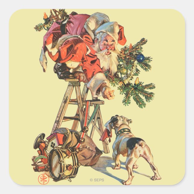 Santa Up a Lady Quadratischer Aufkleber (Vorderseite)