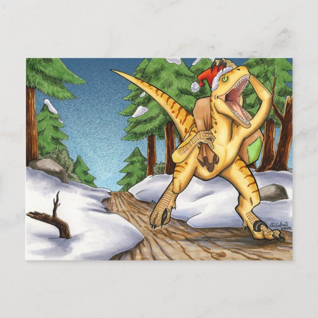 Santa Velociraptor Feiertagspostkarte (Vorderseite)