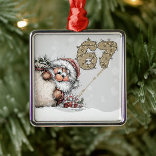 Santa versteckt sich vor dem Sechs-Sieben-Weihnach Ornament Aus Metall