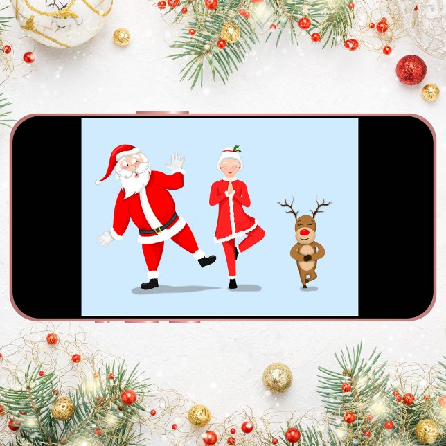 Santa versucht, Yoga mit Frau Claus & Rentier zu m Karte (Santa working on doing the tree pose!)