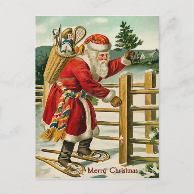 Santa Vintage Weihnachtspostkarte Feiertagspostkarte (Vorderseite)