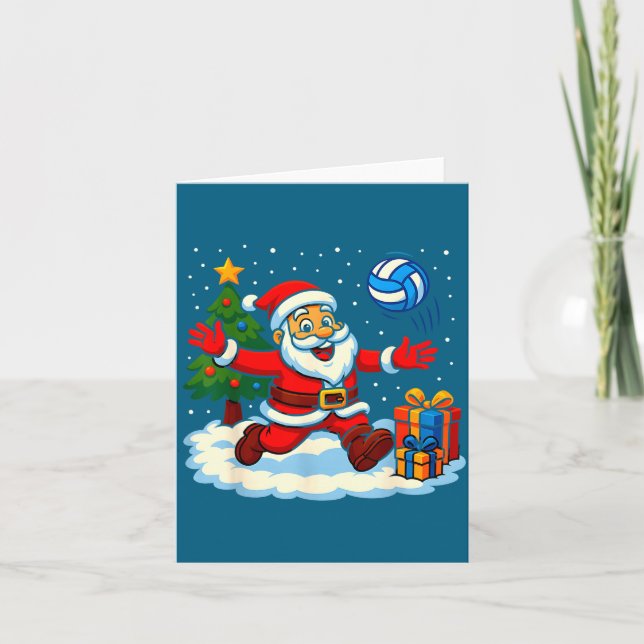 Santa Volleyball Playing Srt Christmas Tree Xmas P Karte (Vorderseite)