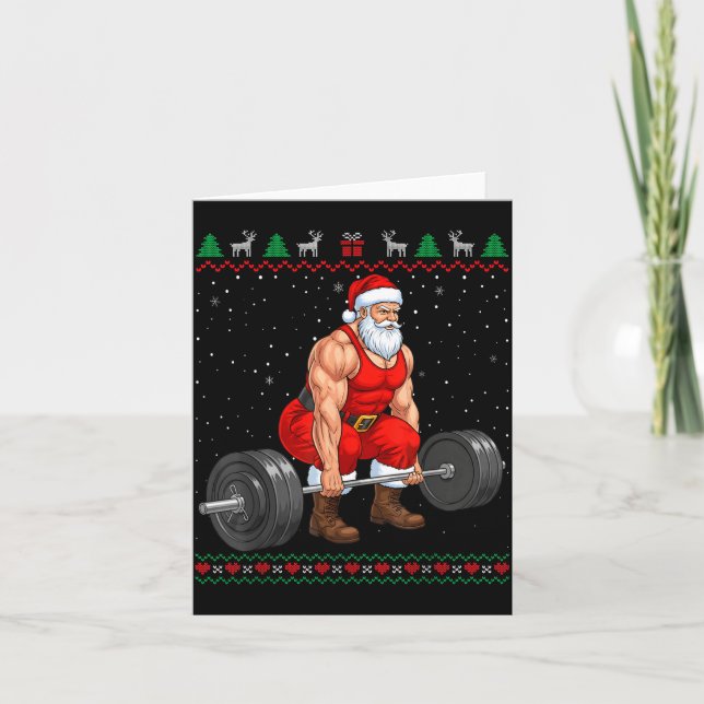 Santa Weightlifting Christmas Deadlift Gym Ugly Sw Karte (Vorderseite)