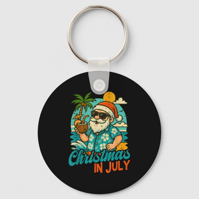 Santa Weihnachten im Juli Palme Xmas Sommer Strand Schlüsselanhänger (Vorderseite)