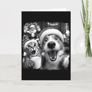 Santa Weihnachten Lustige Katze macht Selfie Wasch Karte