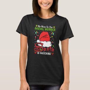 Santa Weihnachts-Pyjama Sei nett zum Sozialarbeite T-Shirt
