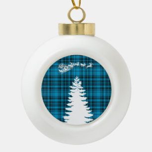 Santa-Weihnachtsbaum blau kariert Keramik Kugel-Ornament