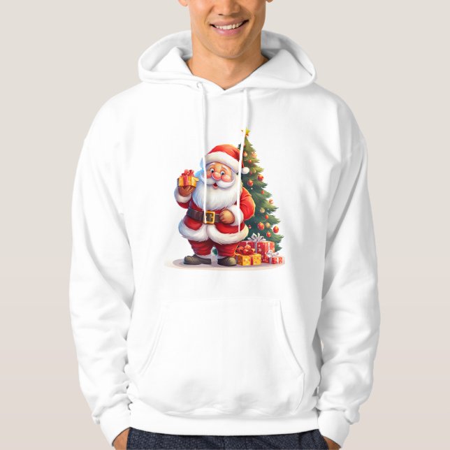 Santa, Weihnachtsbaum und Geschenk Hoodie (Vorderseite)