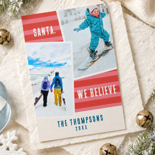 Santa-Weihnachtsfoto mit Skiferien Feiertagskarte