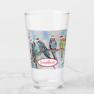 Santa Wellensittich Weihnachts-Aquarellmalerei Vog Glas