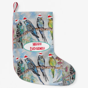 Santa Wellensittich Weihnachts-Aquarellmalerei Vog Kleiner Weihnachtsstrumpf