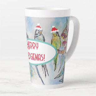 Santa Wellensittich Weihnachts-Aquarellmalerei Vog Milchtasse