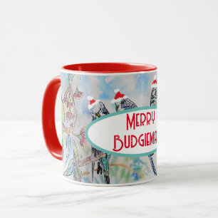 Santa Wellensittich Weihnachts-Aquarellmalerei Vog Tasse