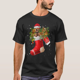 Santa Welsh Terrier in Christmas Sock Pajama T-Shirt