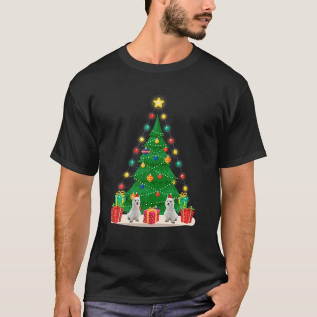 Santa Westie Dog Weihnachtsbaum Funny Xmas Geschen T-Shirt (Vorderseite)