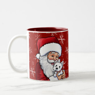 Santa Westie Welppy und Schneeflocken Zweifarbige Tasse