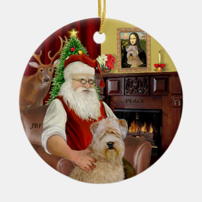 Santa-Wheaten Terrier Keramikornament (Vorne)