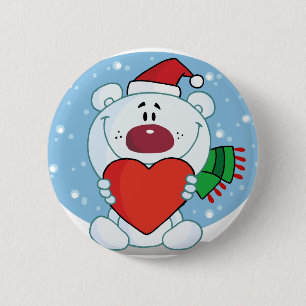 Santa White Bear with Heart Button