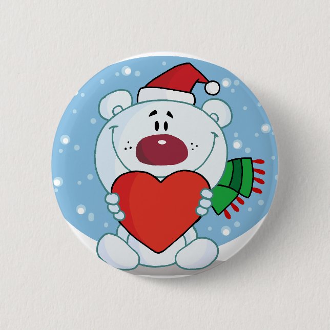 Santa White Bear with Heart Button (Vorderseite)