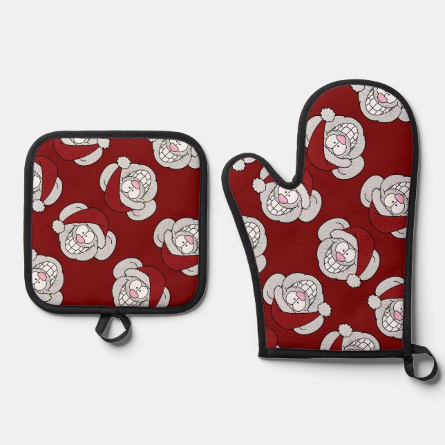 Santa White Christmas Mouse Screwball Graphics Ofenhandschuh & Topflappen-Set (Vorderseite)