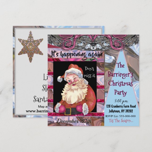 Santa Wink Elegante Weihnachts-Party Einladung (Vorne/Hinten)