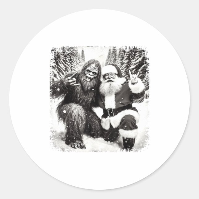 Santa With Bigfoot Christmas Lights Funny Sasquatc Runder Aufkleber (Vorderseite)