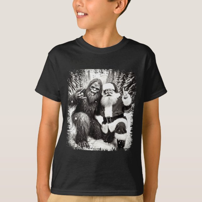 Santa With Bigfoot Christmas Lights Funny Sasquatc T-Shirt (Vorderseite)