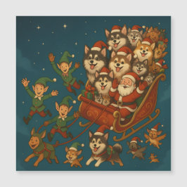 Santa with joyous pups and elves! magnetkarte