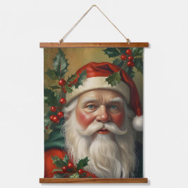 Santa With Mistletoe Wandteppich Mit Holzrahmen